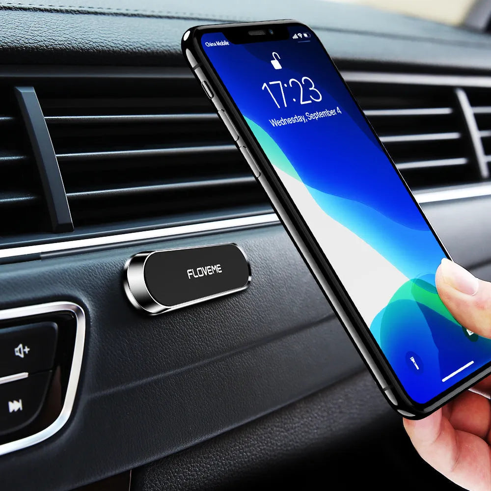 Black magnetic car phone holder with square silver iron sheet and foam glue, dimensions 70×20×4mm