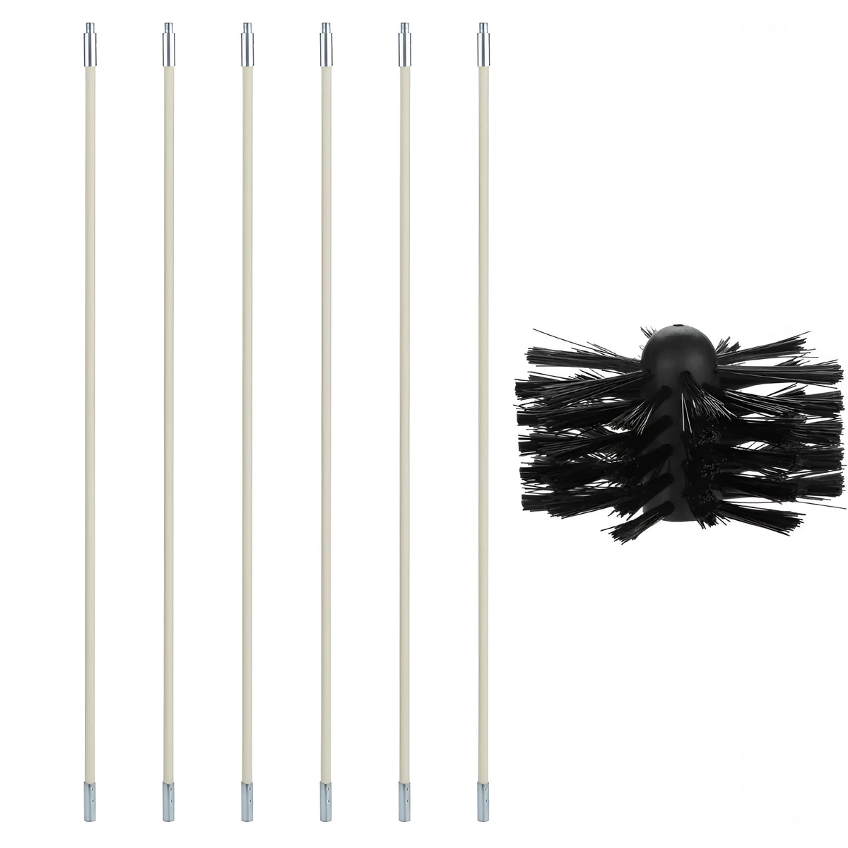Flexible chimney cleaning brush with nylon bristles, extended to 600mm length for duct and pipe cleaning.