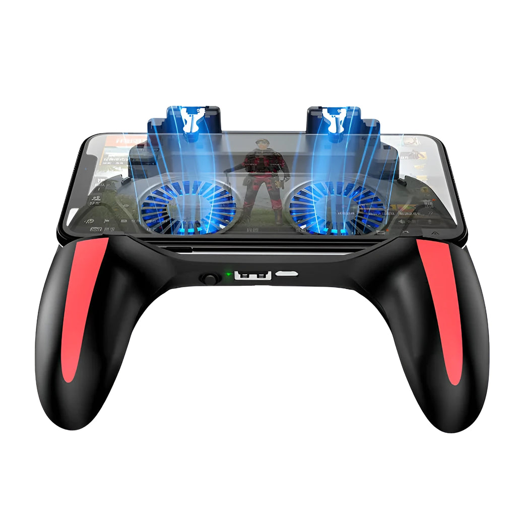 H10 mobile phone game controller showing touch screen, holding a smartphone.
