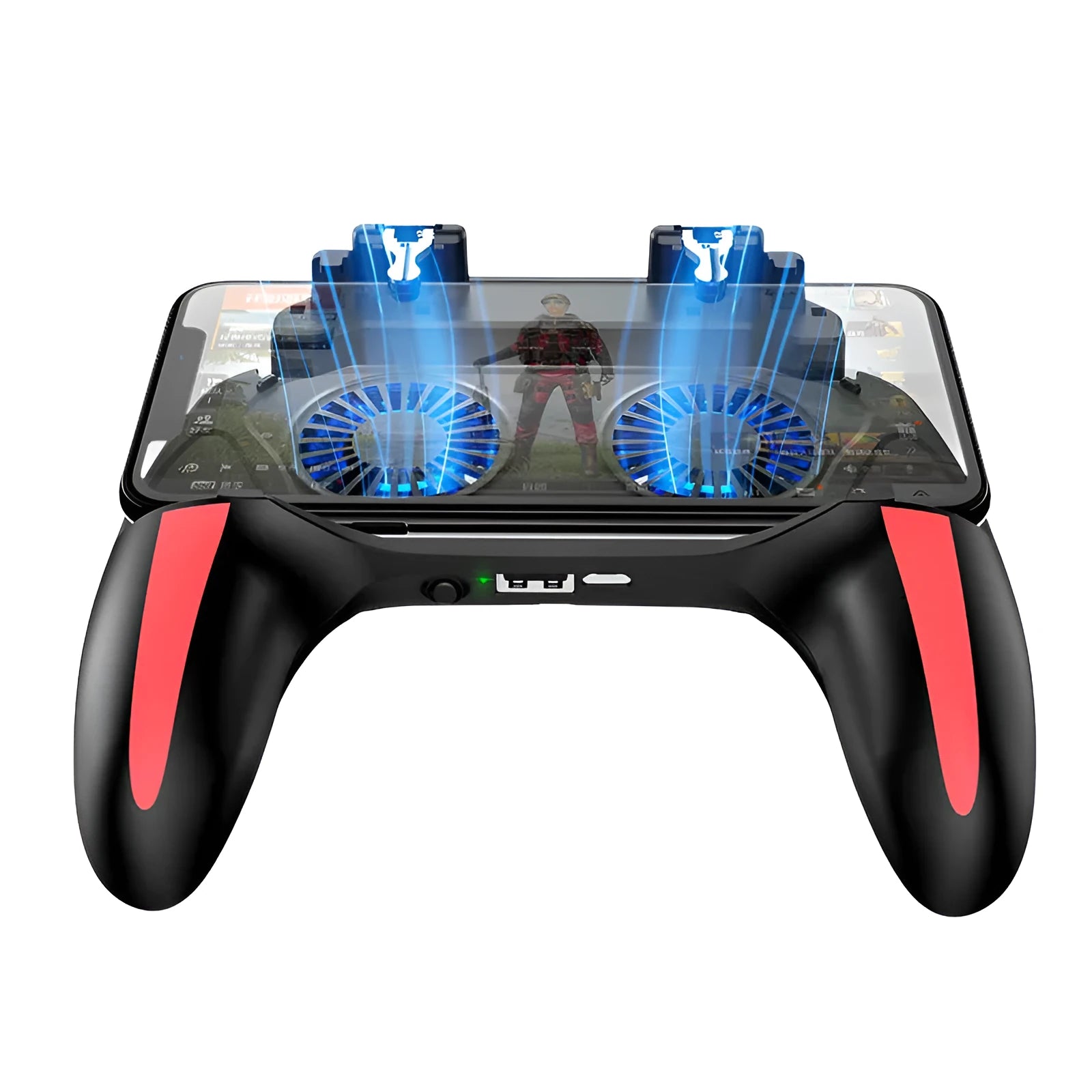 H10 mobile phone game controller showing touch screen, holding a smartphone.