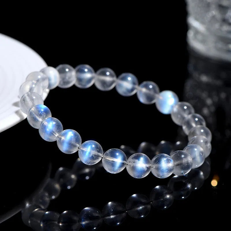 Natural cream blue moonlight crystal bracelet showing grinding process finish and simplicity style