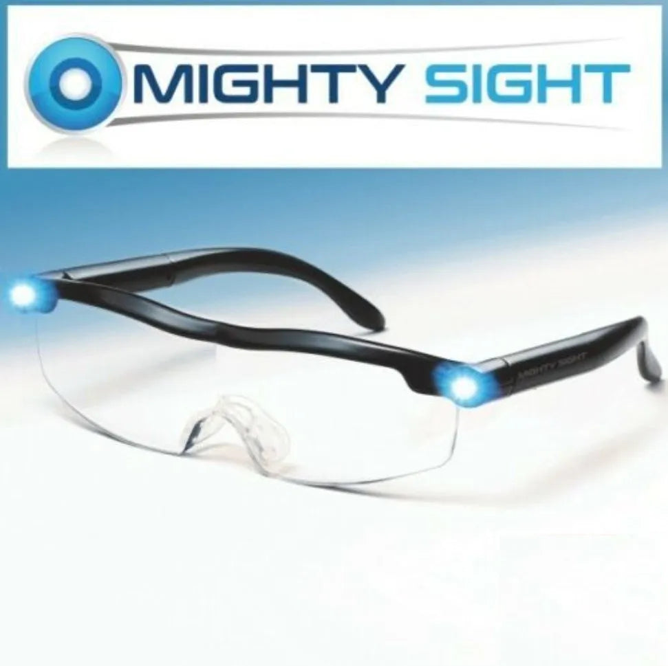 Transparent black USB LED reading light glasses with ABS plastic frame.