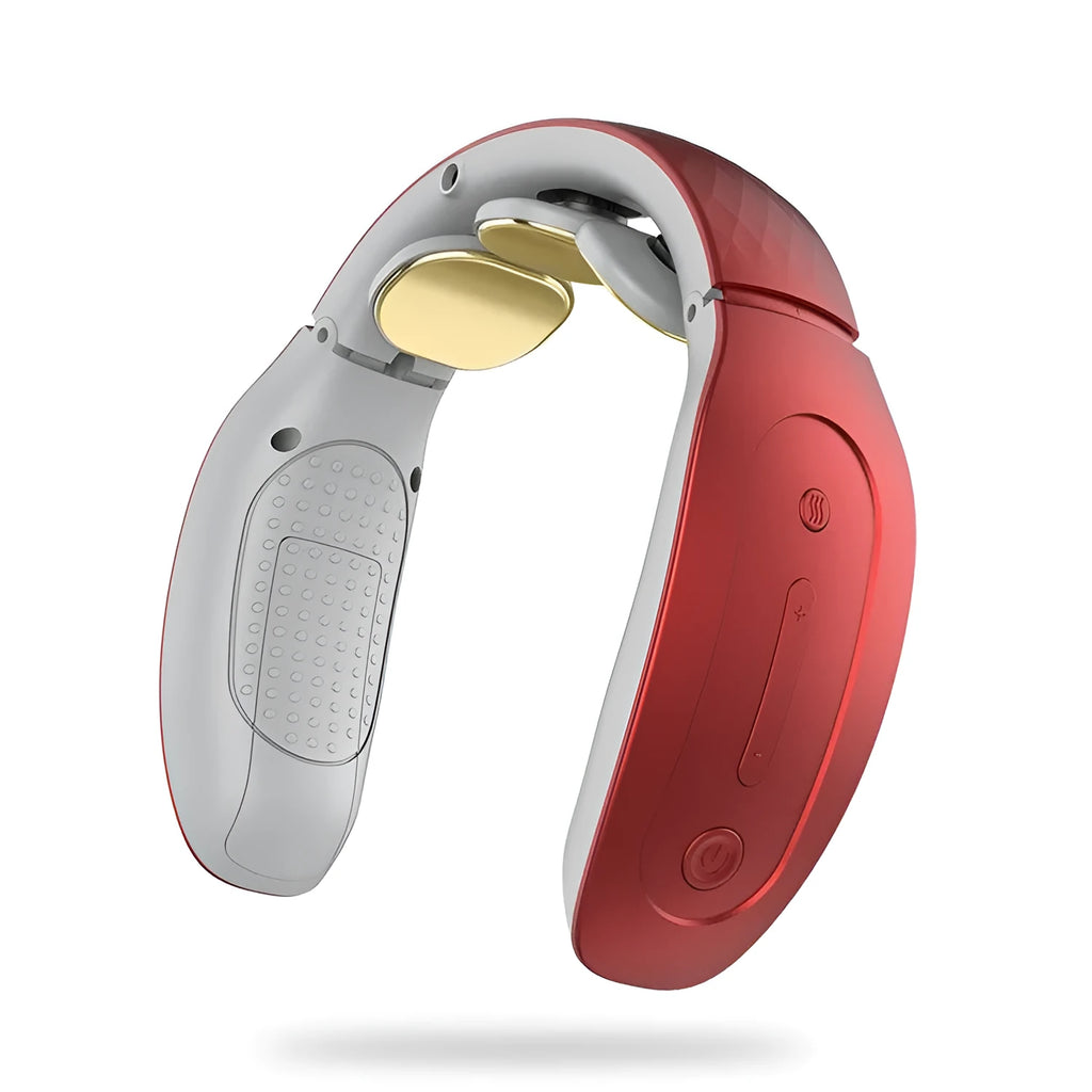 Small red and white intelligent cervical massager unit for neck, back and legs.