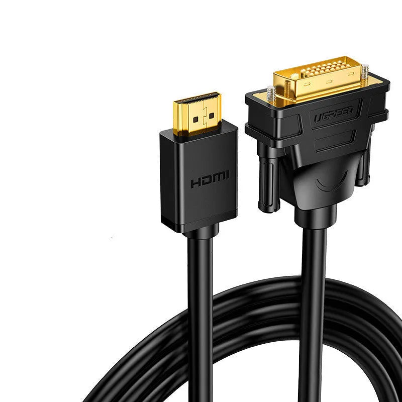 HDMI to HDMI cable with rotating connector available in 1m, 1.5m, 2m, and 3m lengths on a green background.