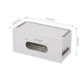 Plastic wireless router storage box in grey or white, wall-mountable cable organiser for home office