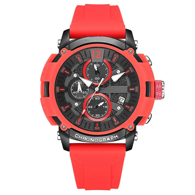 Men's black luminous waterproof quartz watch with calendar on 51mm stainless steel case