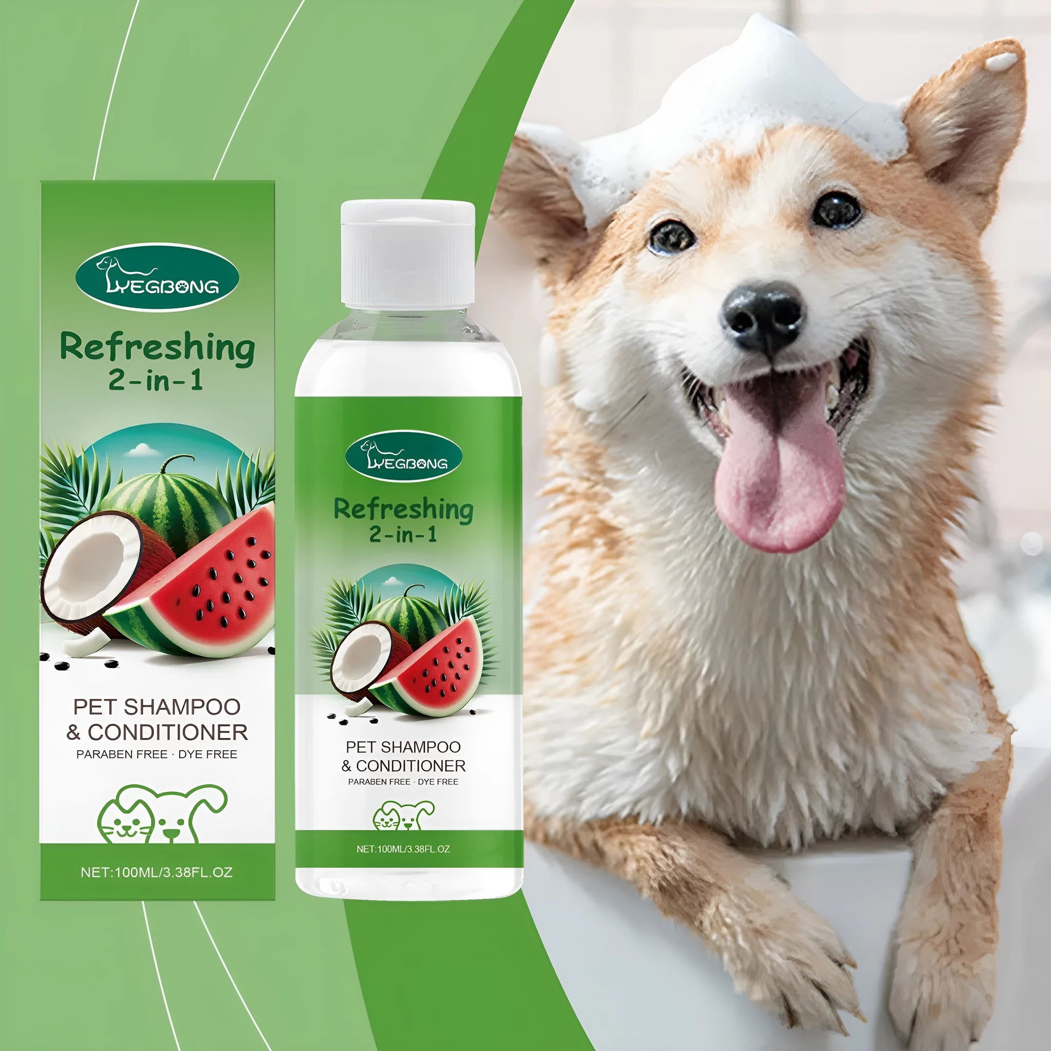 100ml pet 2-in-1 shampoo bottle with watermelon and coconut extracts