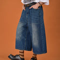 Men's loose straight-leg jeans shorts in blue trueran denim with micro elasticity