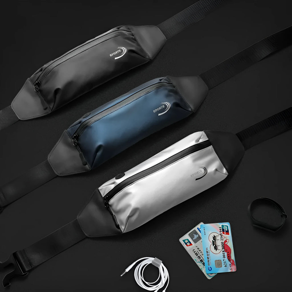 Men's waterproof sports waist bag in Derm Oxford polyester measuring 45cm