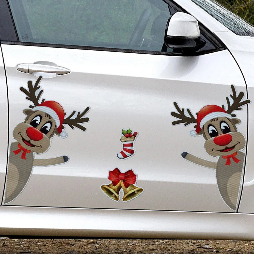 Christmas cartoon elk with bell design on magnetic luminous reflective bumper sticker for vehicle decoration