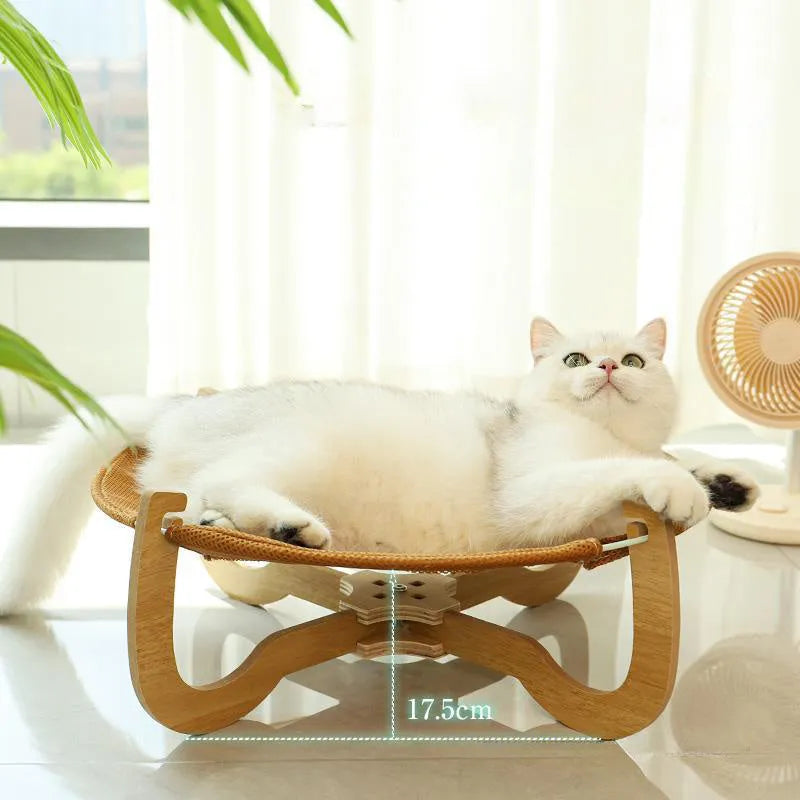 Brown woven rattan pet hammock bed measuring 46cm with raised design for cats and small dogs