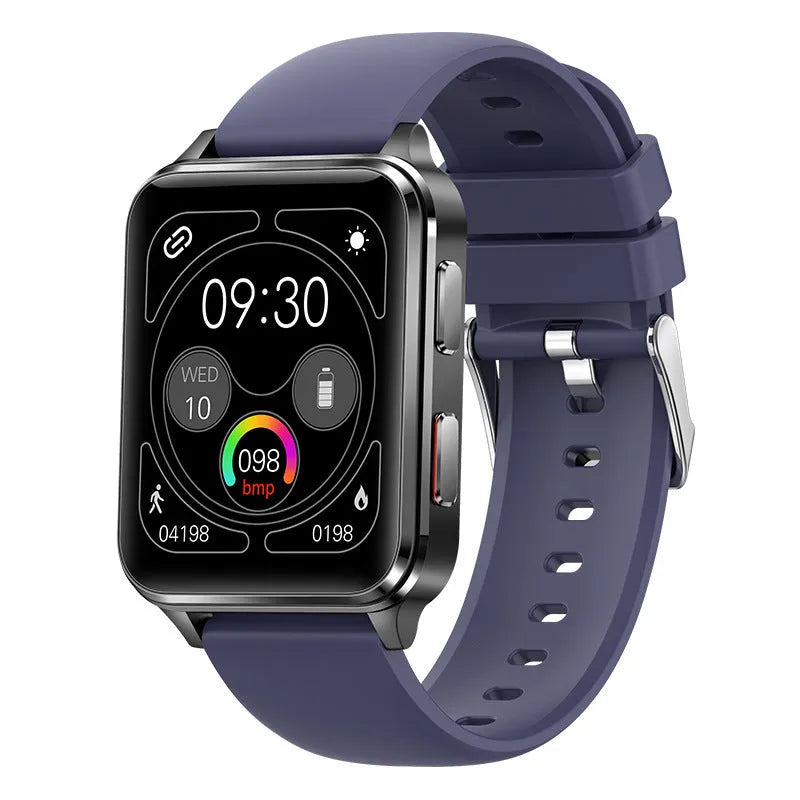 Multi-sport smartwatch with 1.7 inch tempered glass screen showing heart rate monitoring display