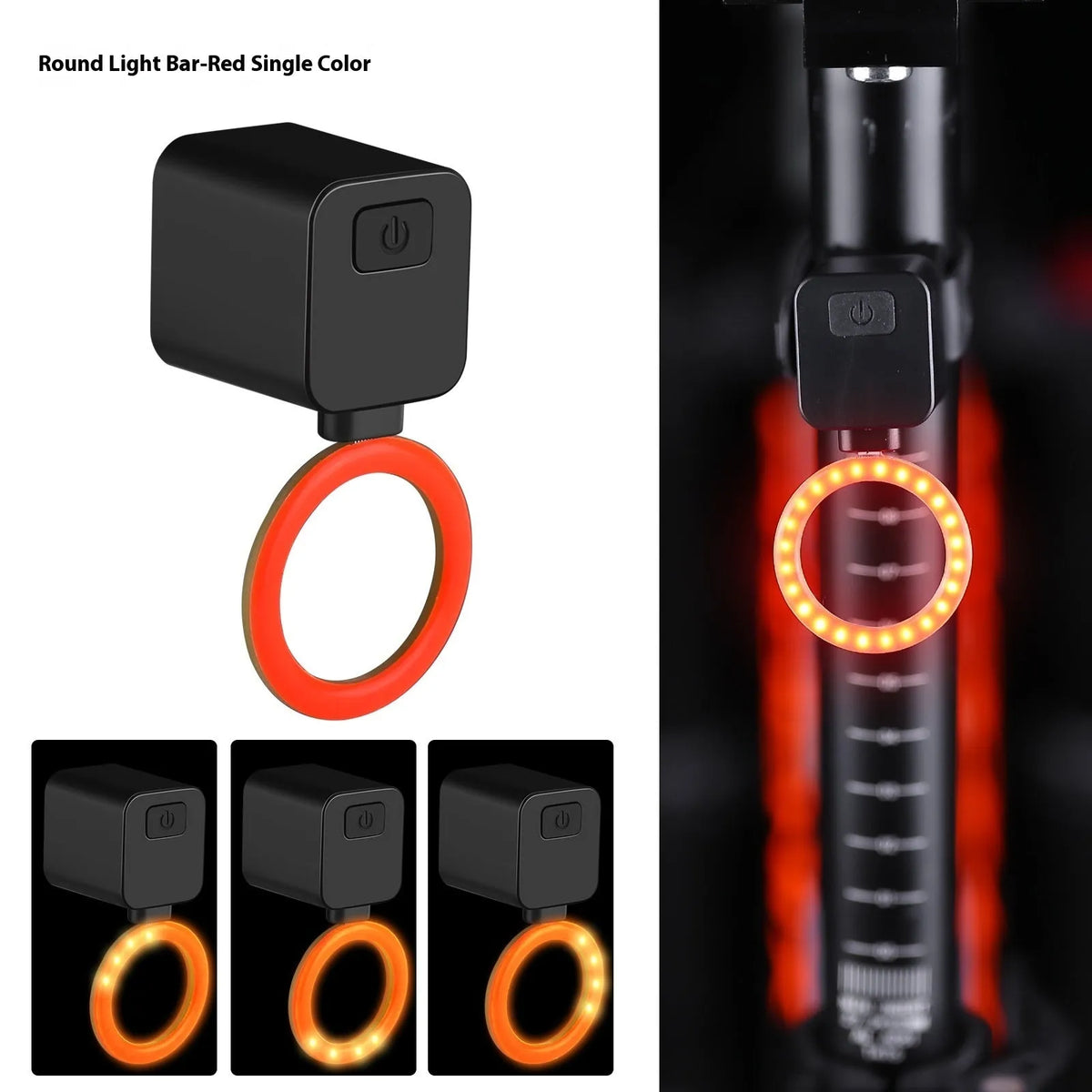Bicycle taillight with running water LED light pattern mounted on bike seat tube for night riding safety