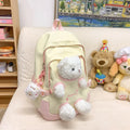 Cute bear nylon schoolbag with curved shoulder straps, macaron colours, and 20-35L capacity for school and college