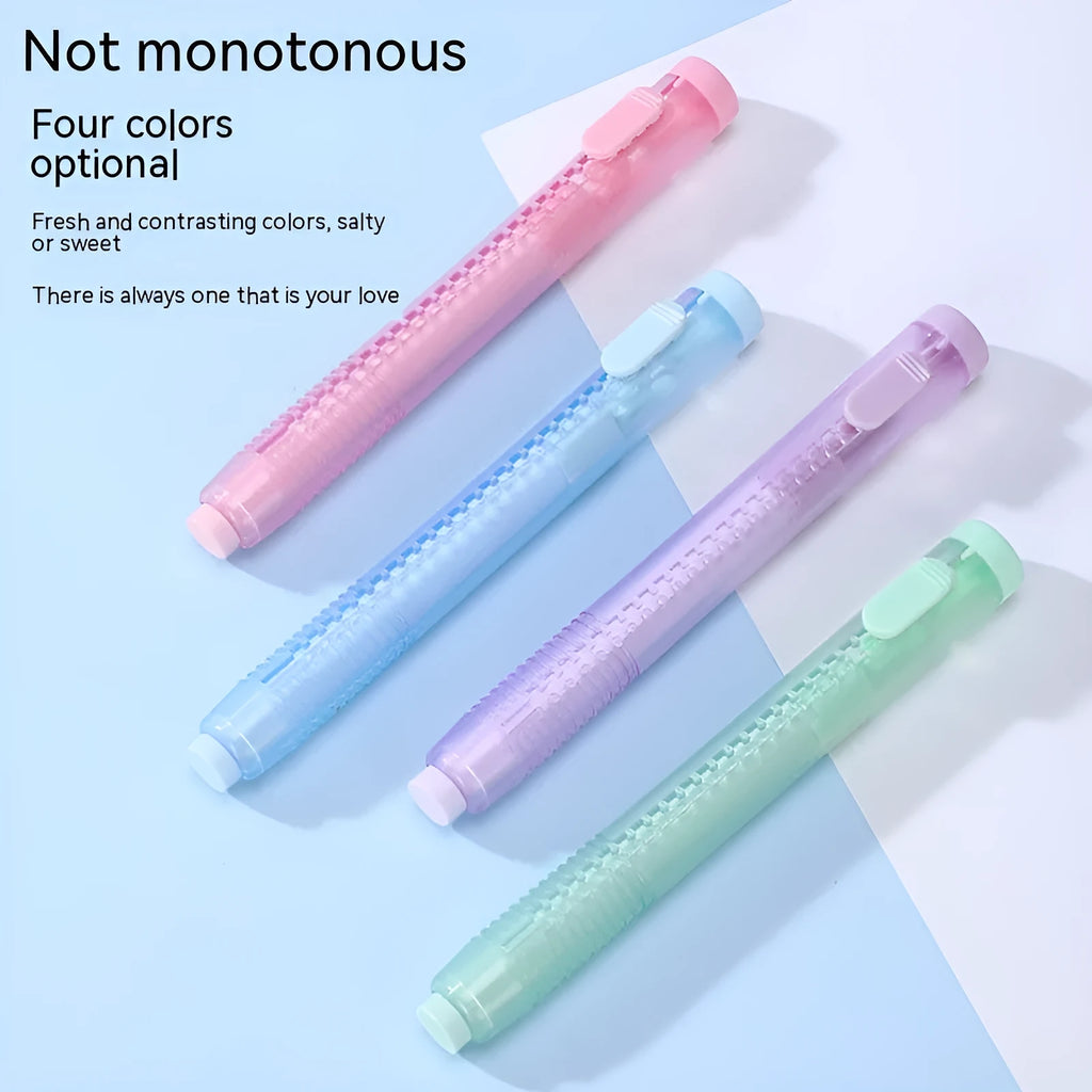 Push type traceless children's automatic eraser in four colours: blue, green, pink, purple