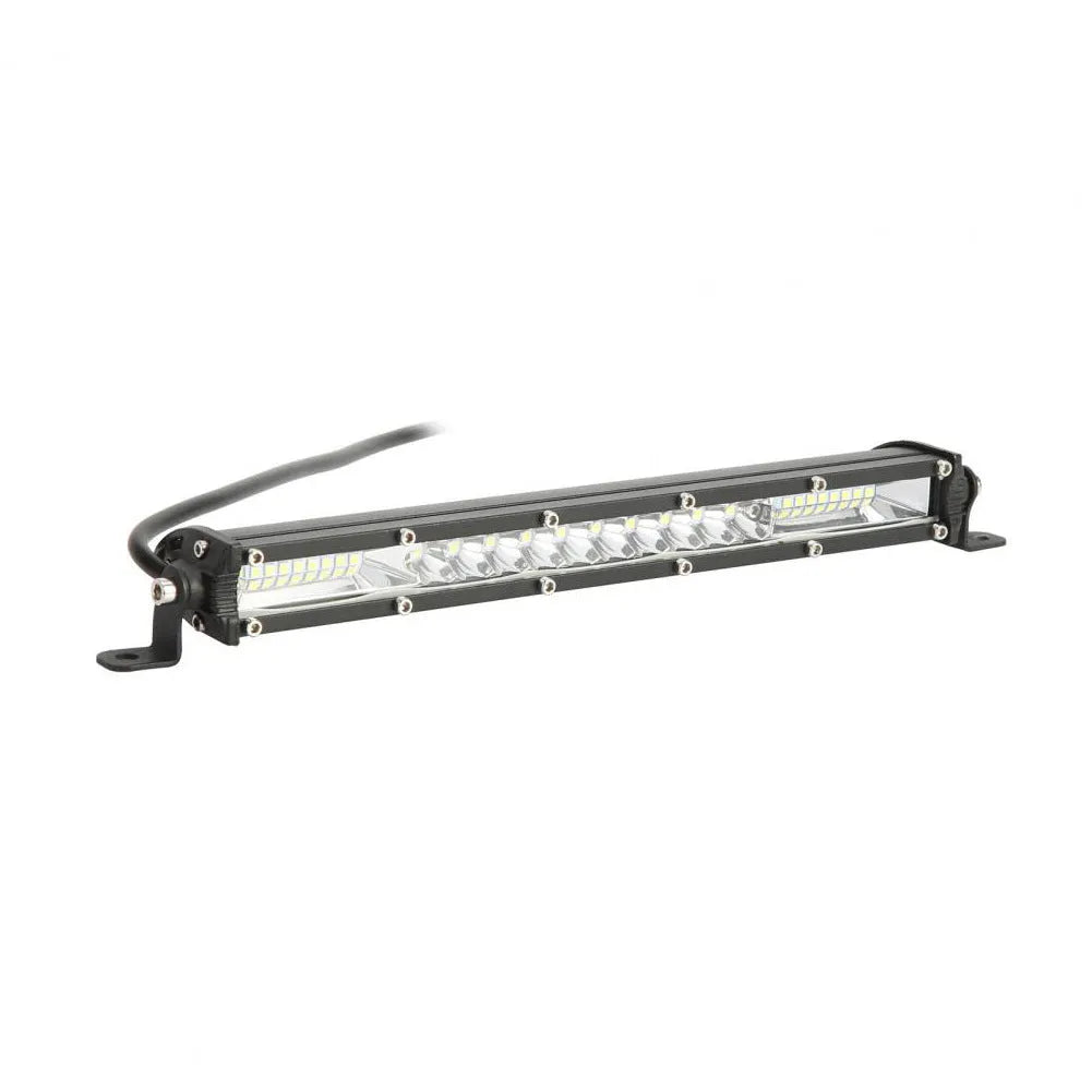 Ultra-thin white aluminium single row LED light bar for vehicle roof mounting.