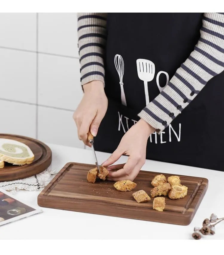 Black walnut wood cutting board with juice groove in three size options