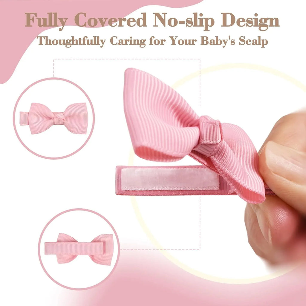 Forty pastel coloured hair clips for babies arranged by colour with fully lined no-slip design