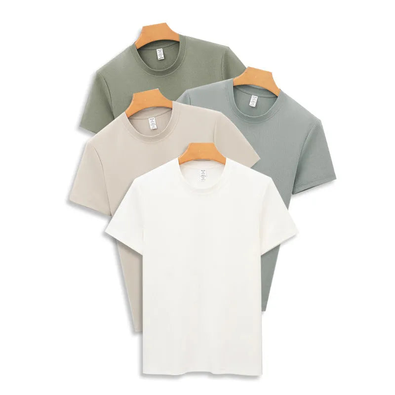 Men's solid colour antibacterial quick-drying short sleeve t-shirt on a hanger