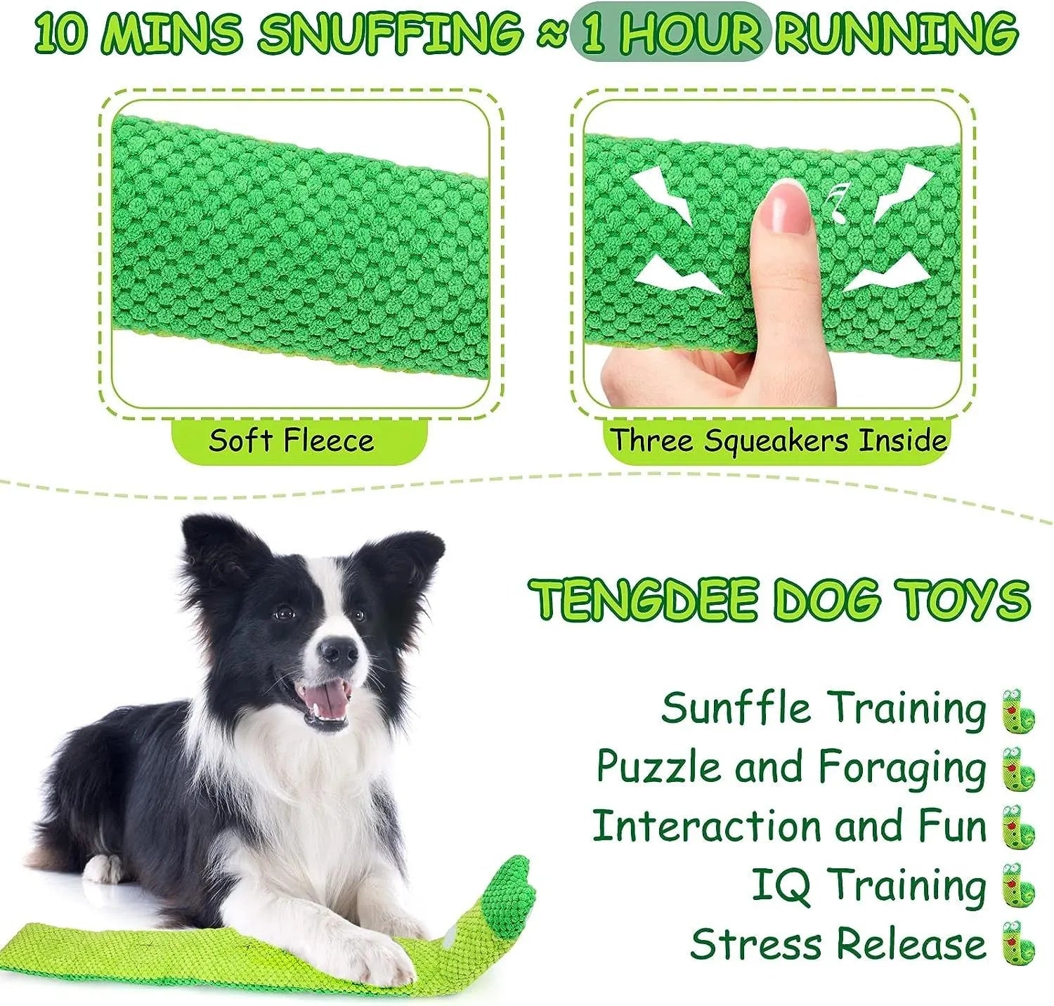 Squeak dog puzzle toy in frog snail or snake design with foraging holes and transformable shape
