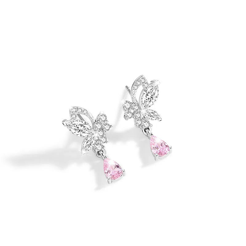 Crystal butterfly silver stud earrings for women made from 925 sterling silver