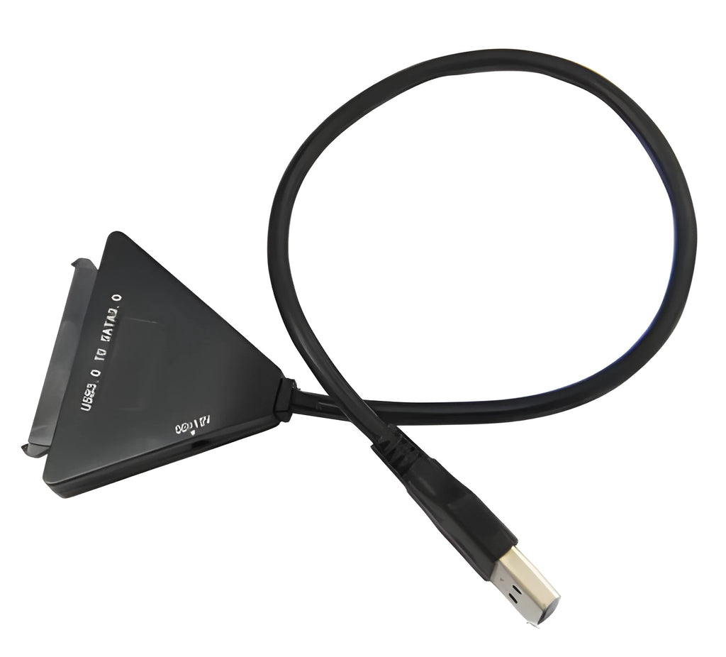 Black USB 3.0 to SATA 7+15 pin hard drive adapter cable with separate power supply line.