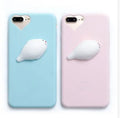 Soft pink silicone iPhone case with a raised 3D cartoon cat design on the back.