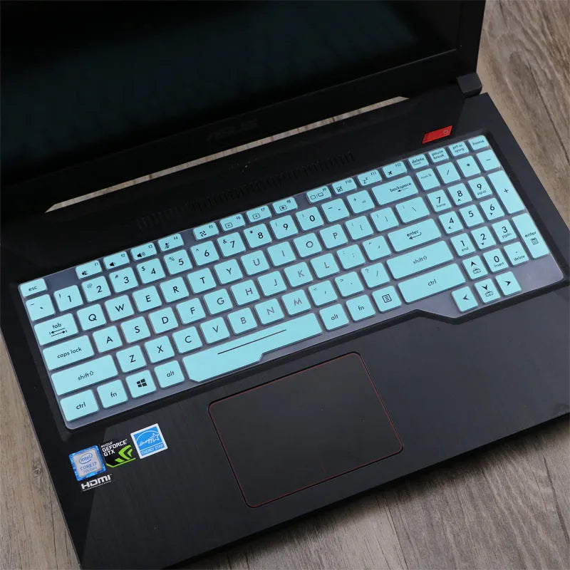 ASUS Flight laptop keyboard protective film cover in gradient blue colour option.