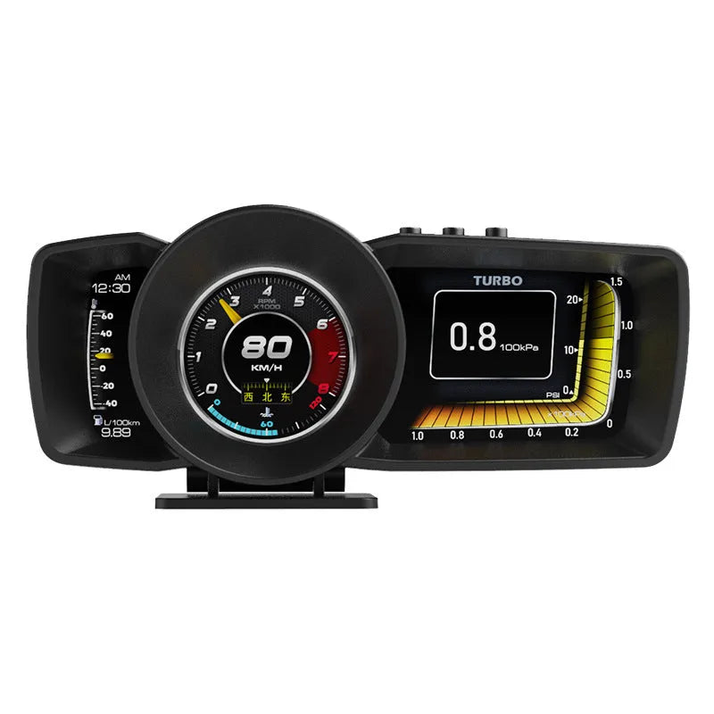 OBDII monitor driving computer with TFT screen display showing vehicle data and navigation information