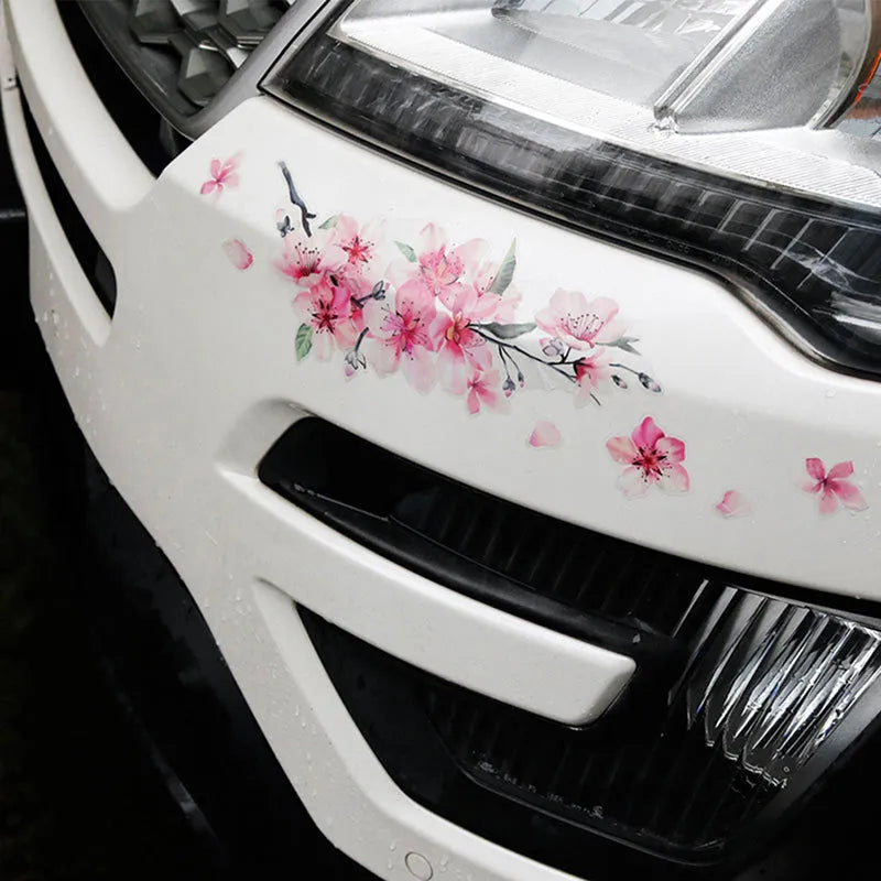 Cherry blossom pattern car sticker on vehicle window in two size options