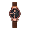 Ladies quartz watch with stainless steel strap and magnet clasp in rose gold colour