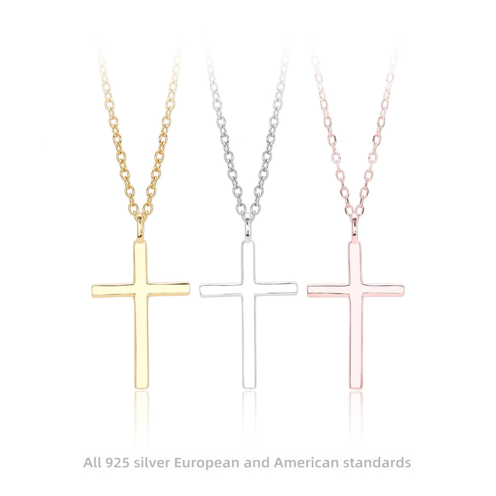 S925 sterling silver necklace with simple cross pendant on O-chain in gold plating