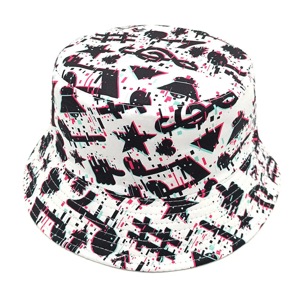 Musical note pattern printed bucket hat in retro dome crown style