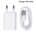 White 5V 2A USB wall charger adapter compatible with iPhone and iPad with optional cable lengths