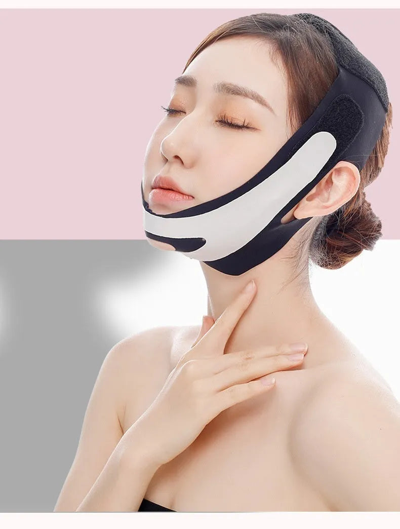 Pink and black elastic V face bandage facial care tool with adjustable support