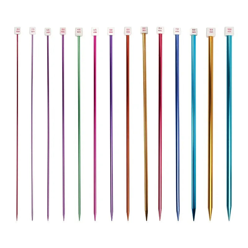 Set of lengthened crochet hooks in various sizes from 2.0mm to 10.0mm with protective end caps.