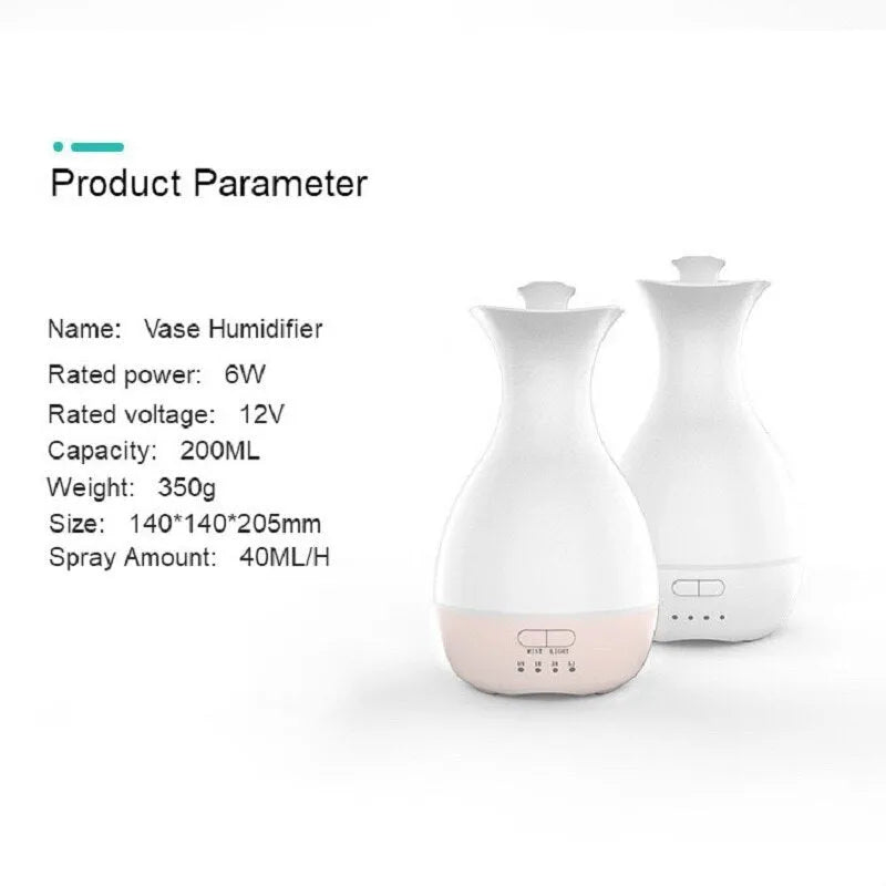 White ultrasonic humidifier and essential oil diffuser with colourful night light and 200ml water capacity