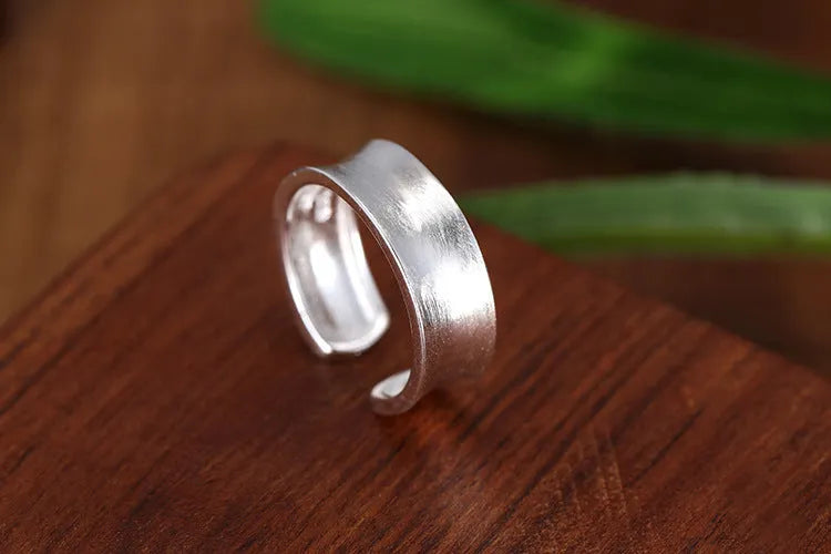 Adjustable opening frosted sterling silver ring with geometry design