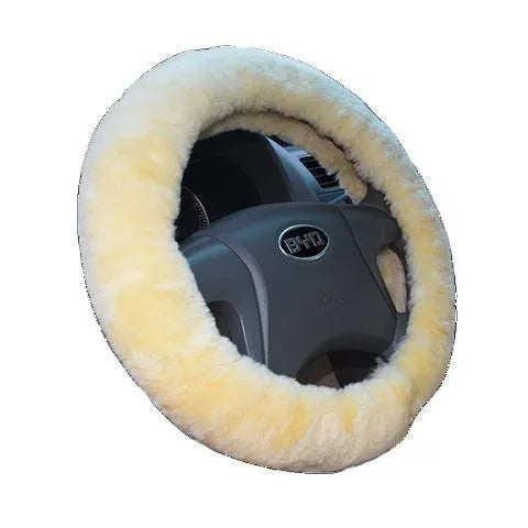 Wool steering wheel cover with matching handle covers in multiple colour options