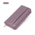 Genuine leather long wallet for women in six colour options showing bifold design and card compartments