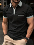 Men's loose fit short sleeve casual shirt with chest pocket and front zip detail in a two-tone colour.