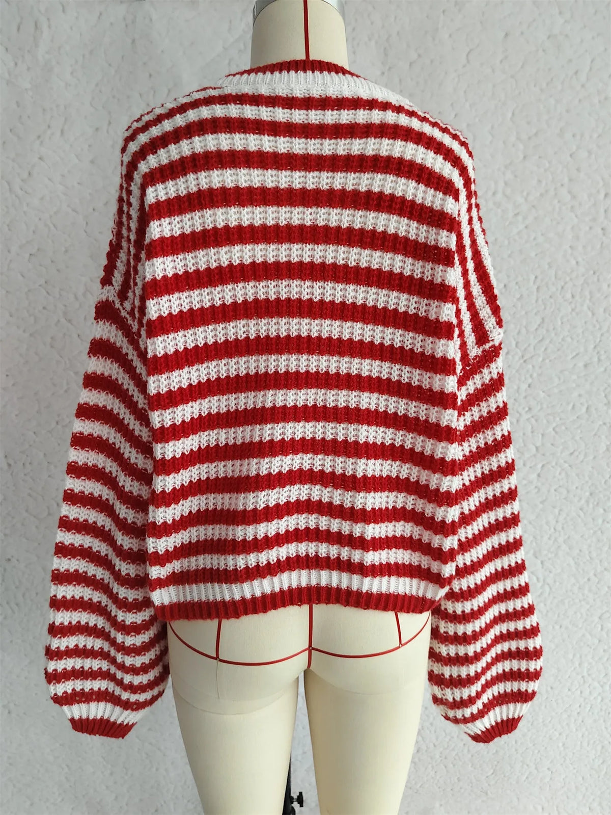 Women's vintage stripe loose fit pullover sweater in polyester fabric