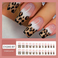 Blue edge French leopard print press-on nail tips in long ballet shape with jelly glue and nail stickers