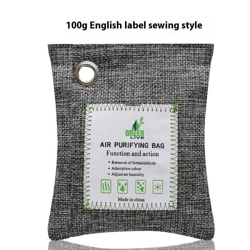 Sewn fabric bags filled with bamboo charcoal for air purification