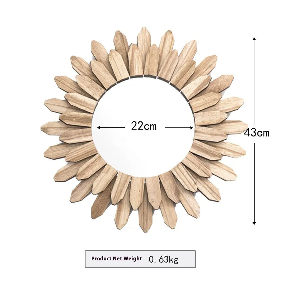 Solid wood European style circular hanging mirror in baked colour with 30cm, 43cm and 50cm diameter options