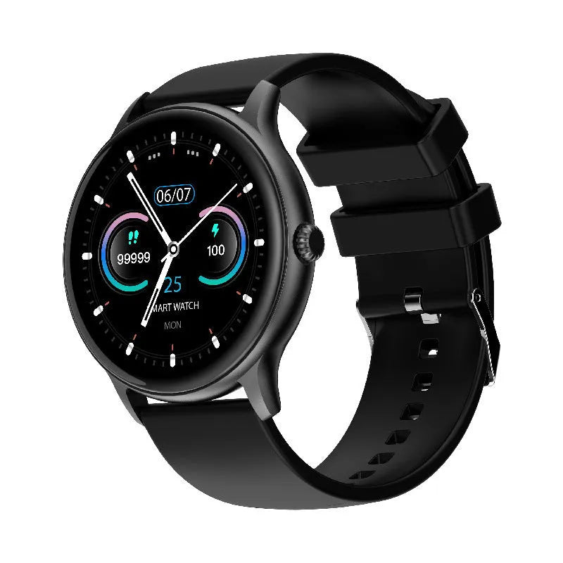 Blood pressure health smartwatch with 1.28-inch touchscreen and silicone wristband