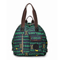 Lightweight nylon women's backpack with sandwich pockets in black, khaki or green letter print