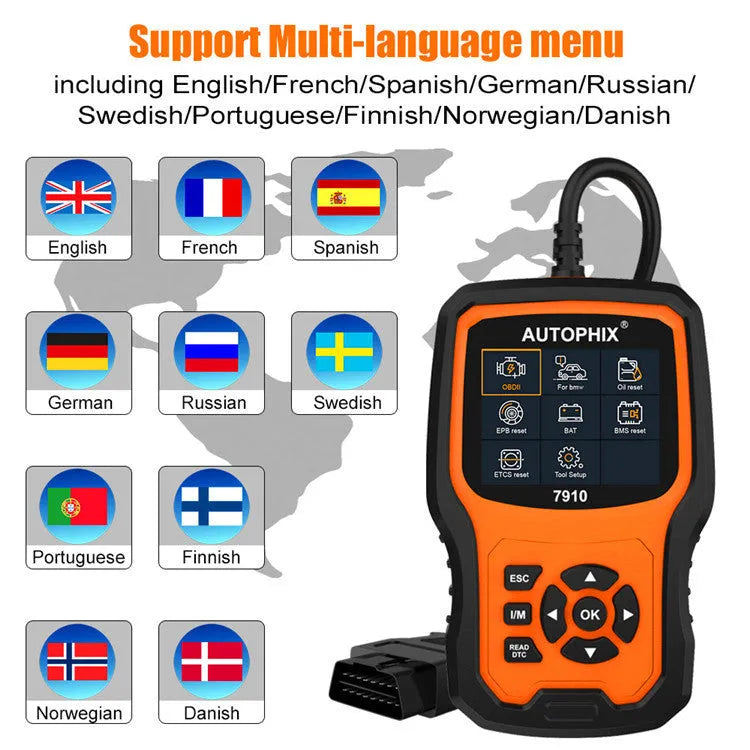 Autophix 7910 BMW diagnostic scanner tool with OBD2 connector for vehicle diagnostics