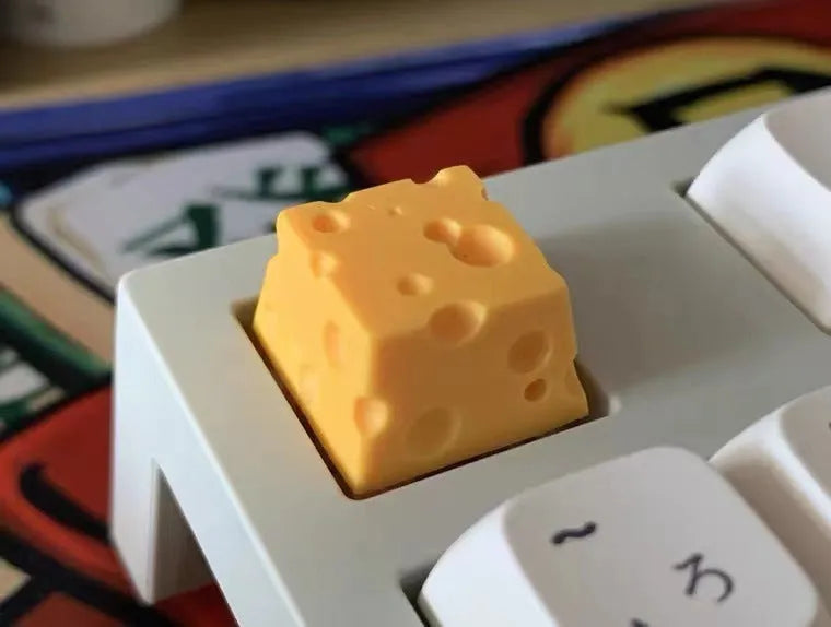 Yellow resin cheese artisan keycap for mechanical keyboards with Cherry MX compatibility