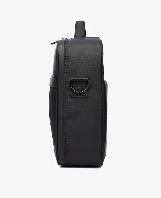 Black men's oxford fabric messenger shoulder bag showing its size and style.